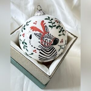 Pier 1 Zebra Holiday Ornament with Red & Green Accents Beautiful 2015 Rare BNIB